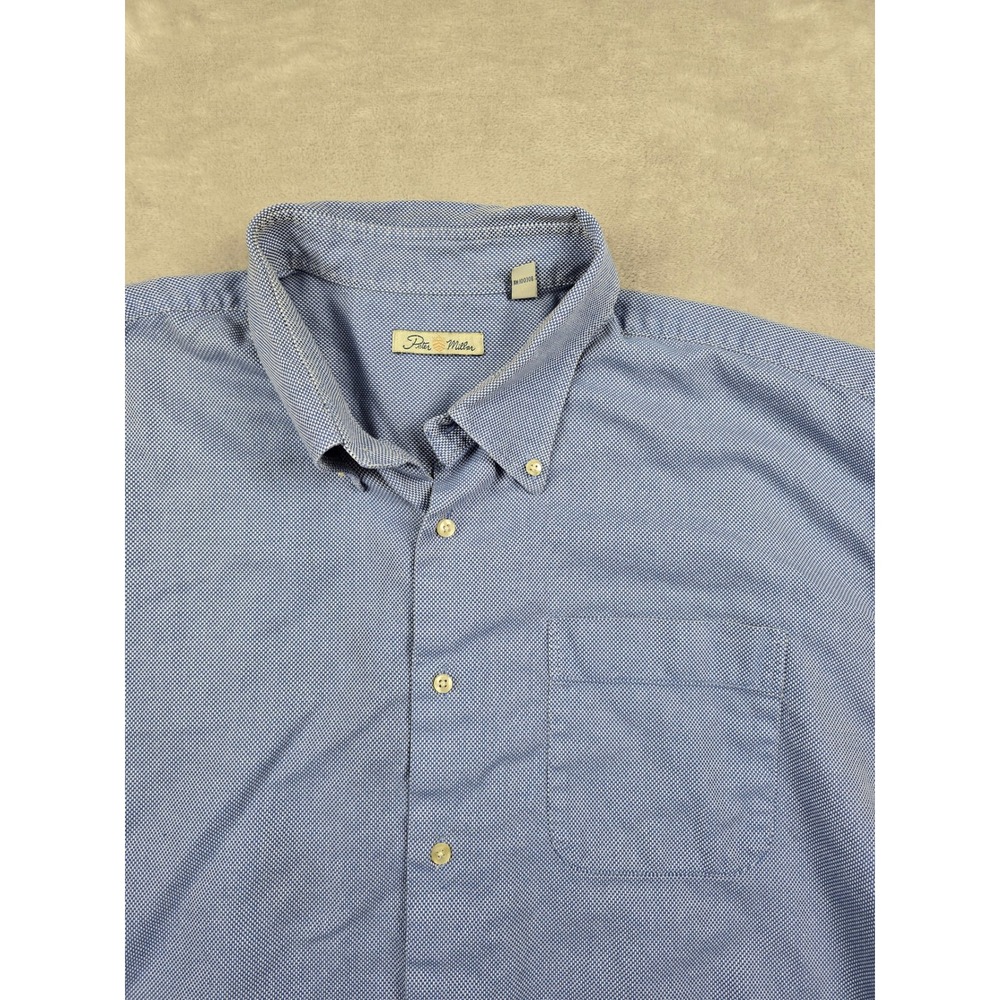 Peter Millar Button Down Shirt Mens XXL Blue Micro‎ Pattern Long Sleeve Pocket